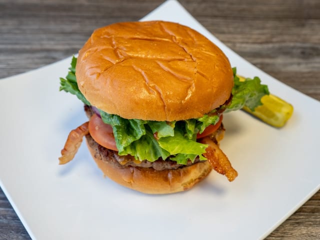 BBQ BACON & CHEDDAR BURGER.