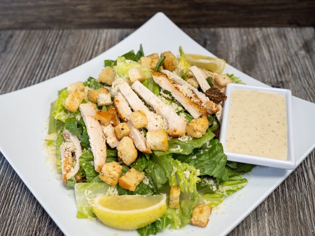 CHICKEN CAESAR SALAD.