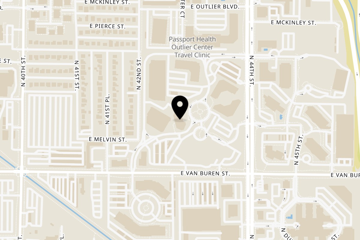 Map showing the location of The Original Marketplace Phoenix on 410 North 44th Street in Phoenix